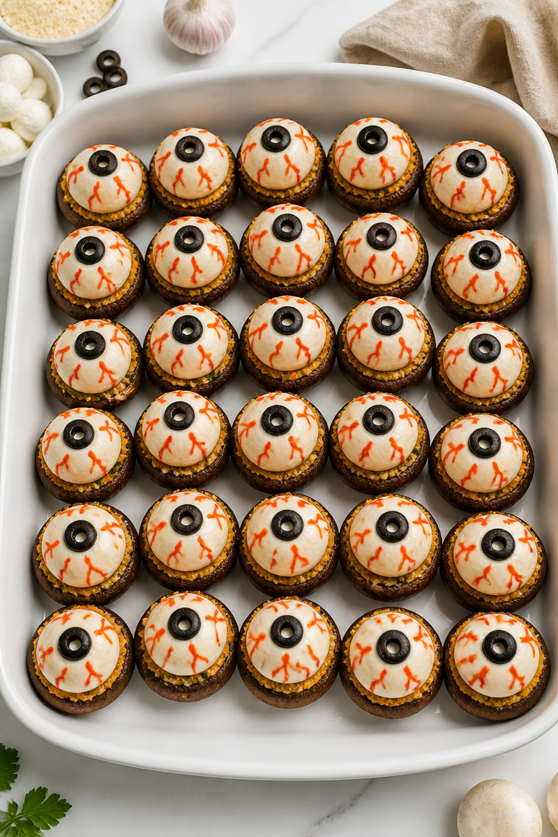 Spooky Stuffed Mushroom Eyeball Bite