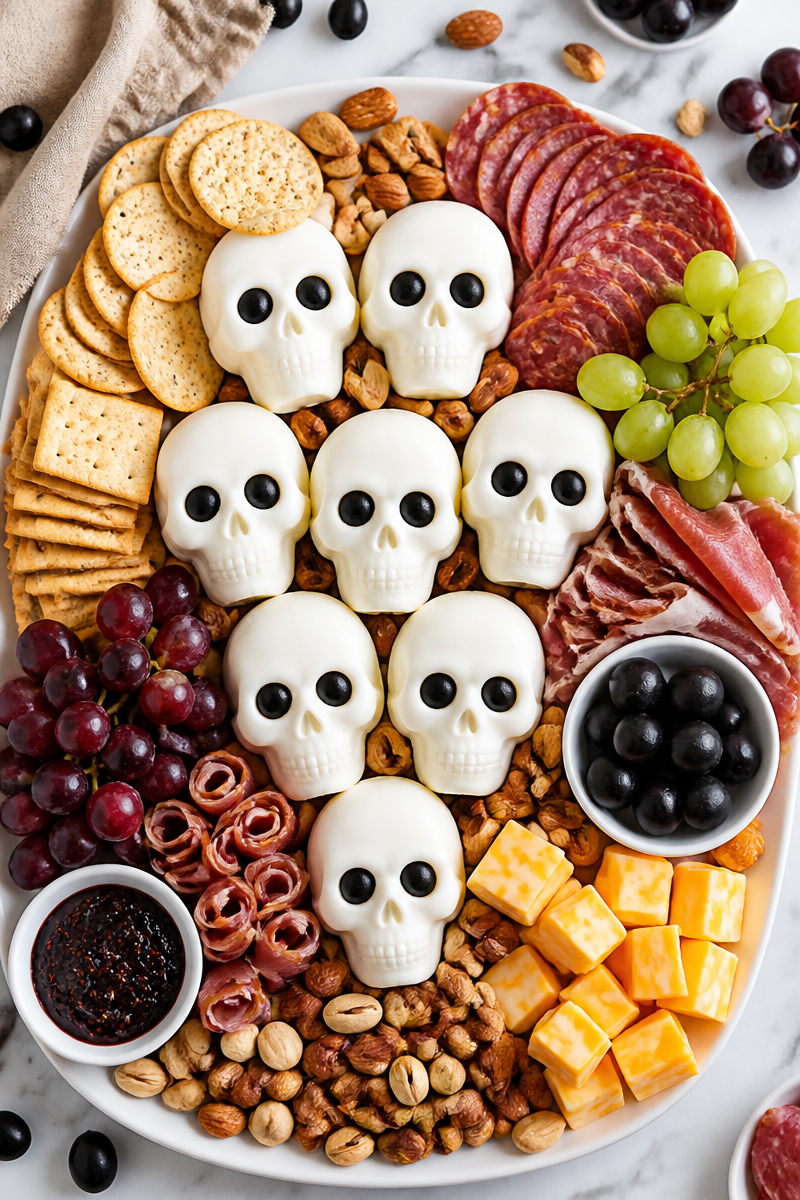 Halloween Charcuterie Board Mozzarella Skull