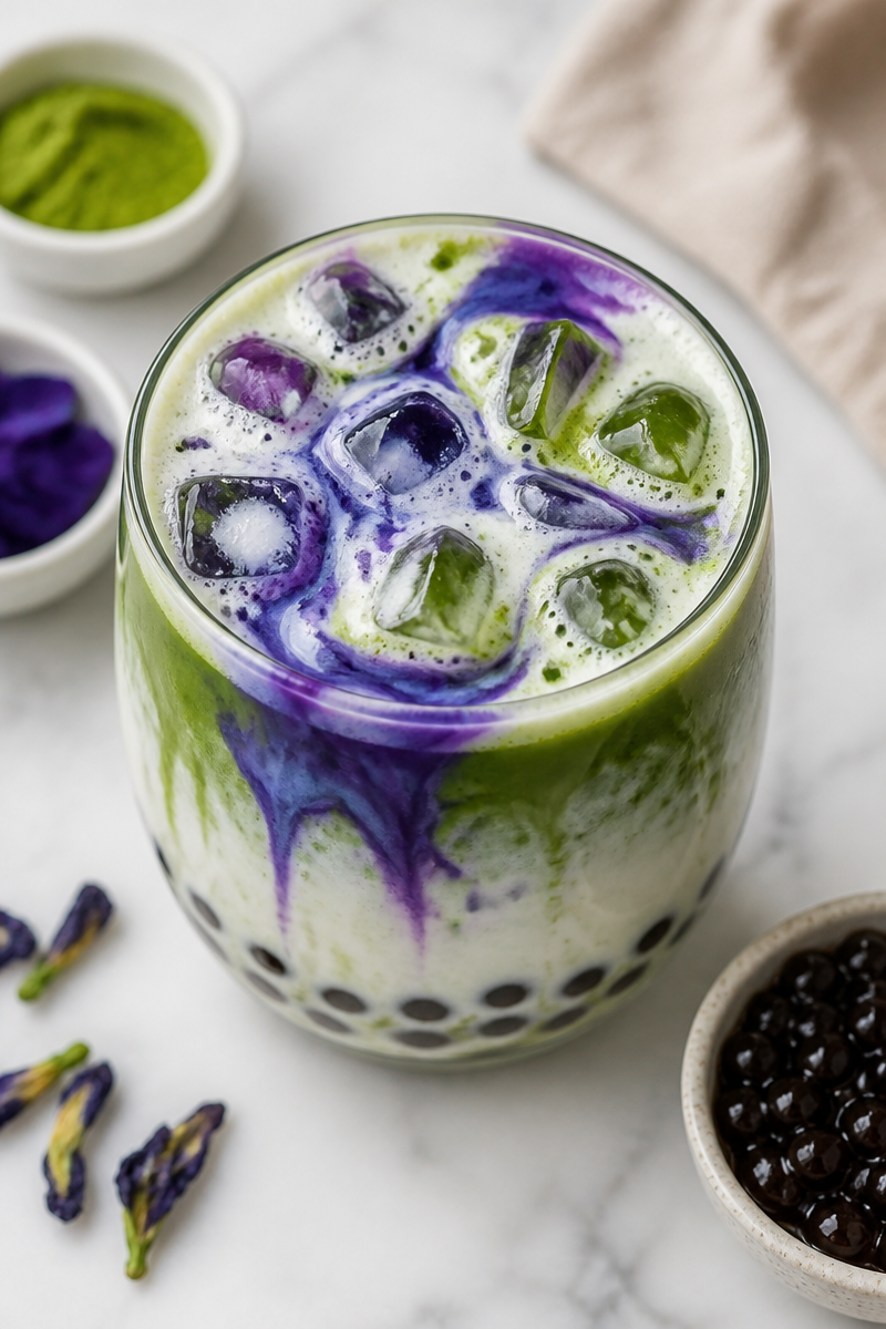 Green Butterfly Pea Matcha Halloween Latte