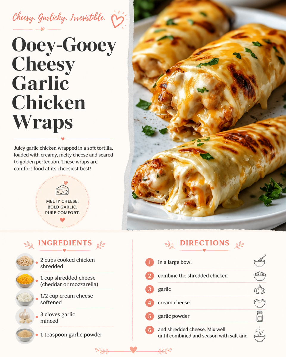 Ooey-Gooey Cheesy Garlic Chicken Wraps