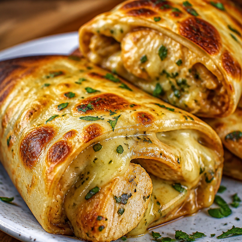 Ooey-Gooey Cheesy Garlic Chicken Wraps