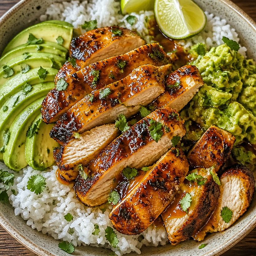Honey Lime Chicken Avocado Rice Bowl