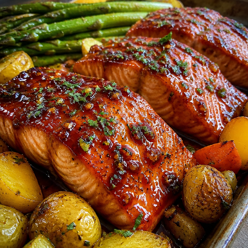 Honey Garlic Salmon and Roasted Vegetables
