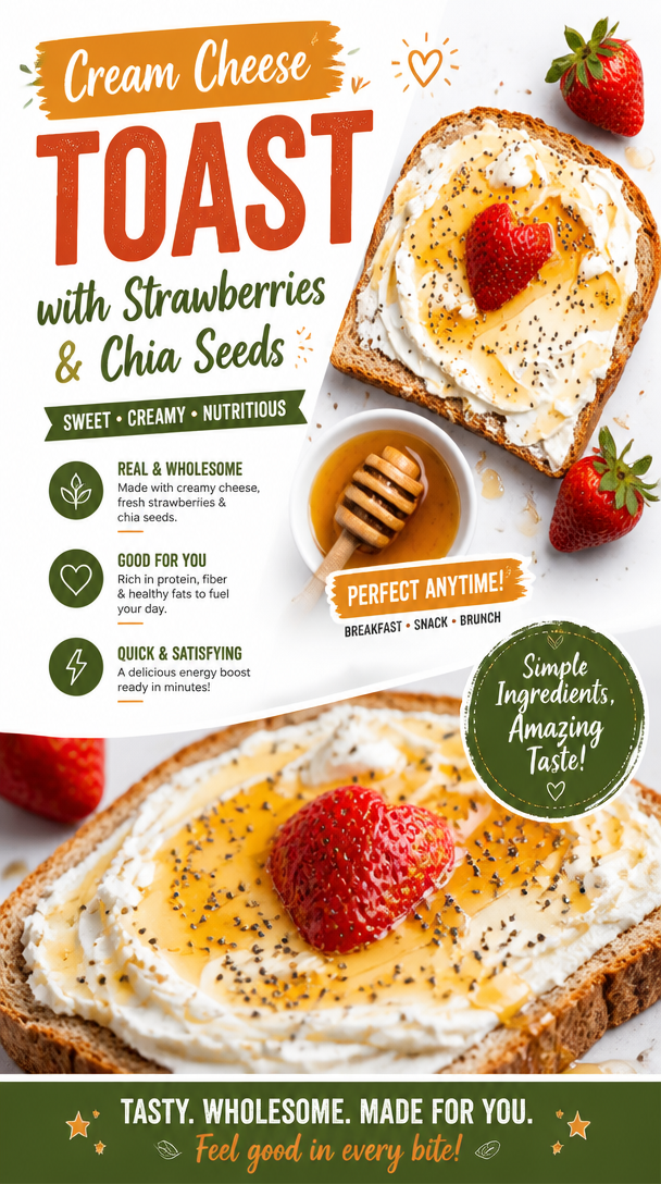 Cream Cheese Toast with Strawberries & Chia Seeds