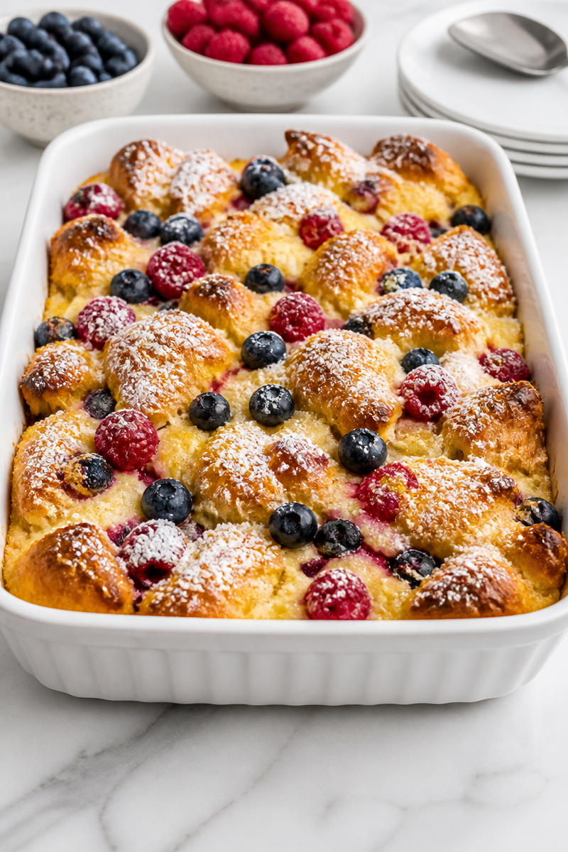 Blueberry Raspberry Croissant Puff Casserole 5 Blueberry Raspberry Croissant Puff Casserole