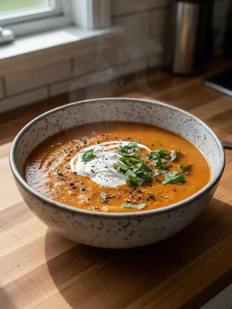 Roasted Sweet Potato and Black Bean Soup