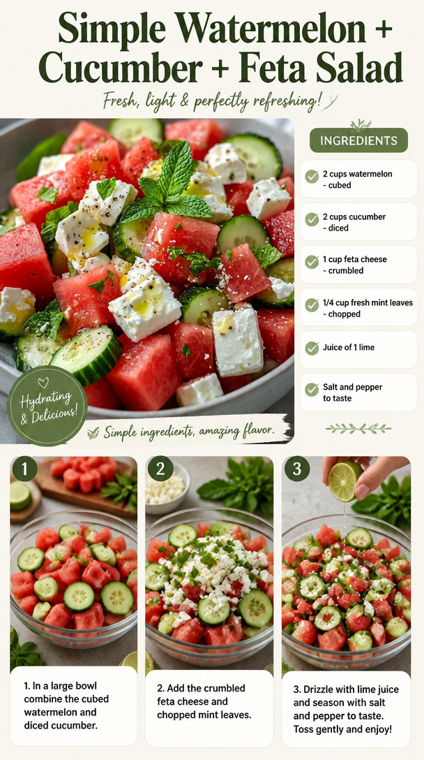 Simple Watermelon + Cucumber + Feta Salad