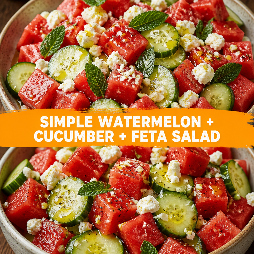 Simple Watermelon + Cucumber + Feta Salad