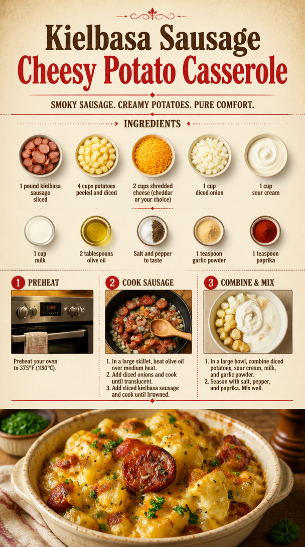 Kielbasa Sausage Cheesy Potato Casserole