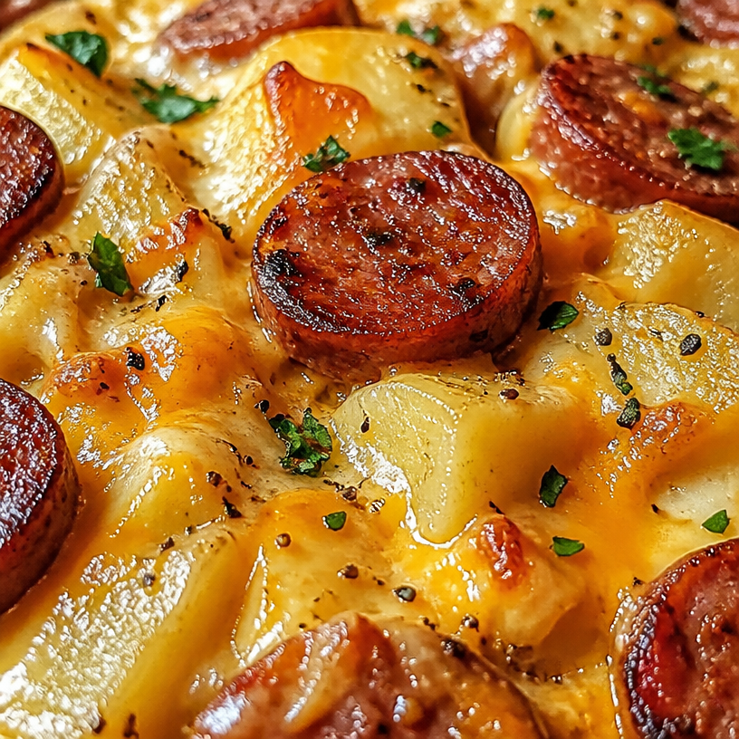 Kielbasa Sausage Cheesy Potato Casserole