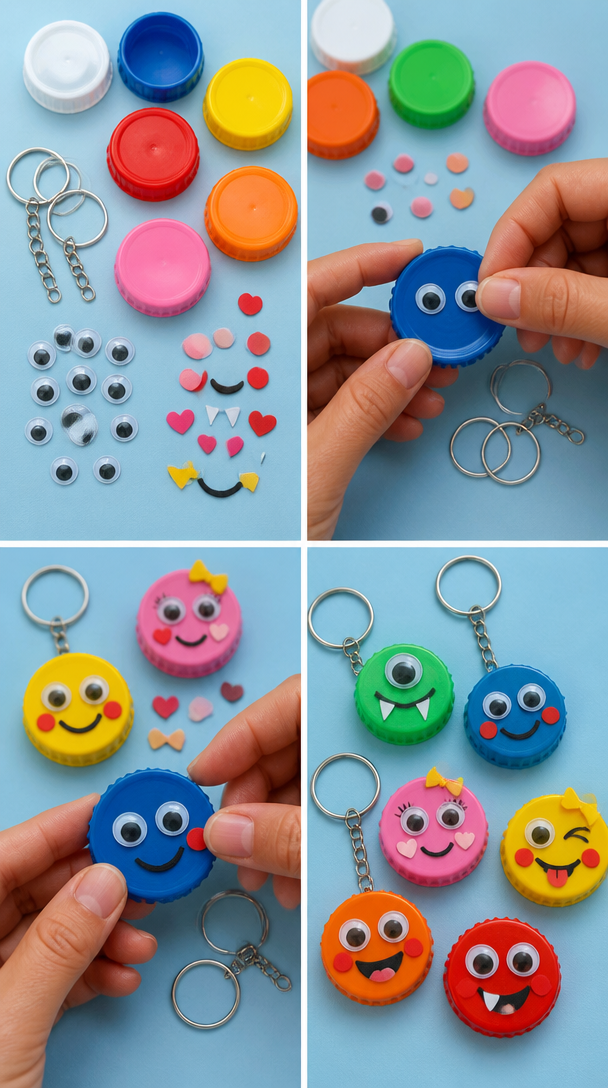 Make playful bottle cap keychains that kids can personalize with colors and simple decorations for everyday fun. Perfect for your next craft day. 7 Make playful bottle cap keychains that kids can personalize with colors and simple decorations for everyday fun. Perfect for your next craft day.