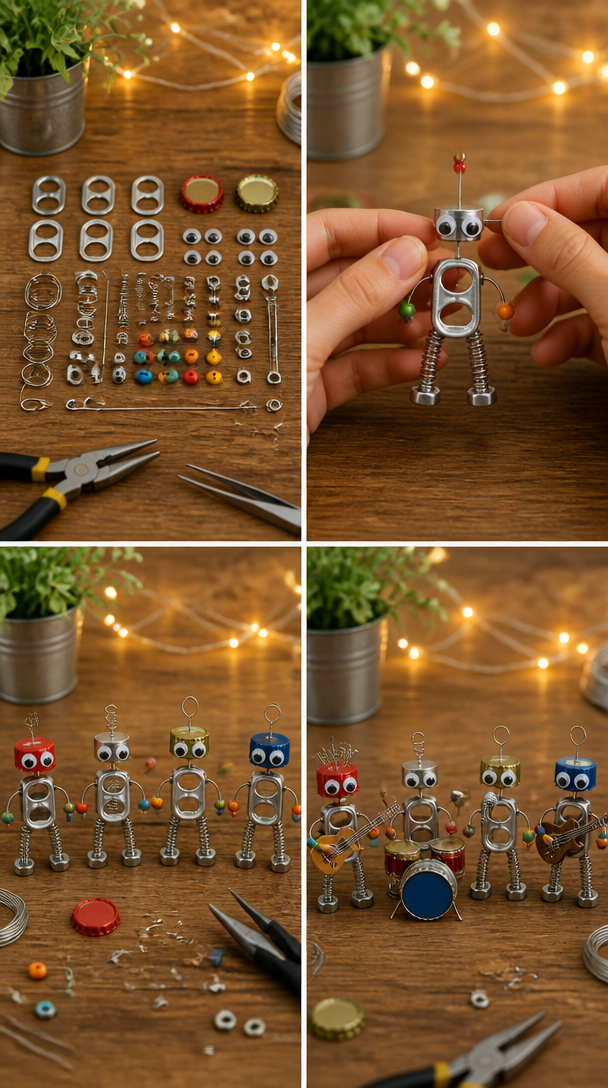Mini handmade robots form a playful little band with creative details that make each character full of personality. Which version would you make? 7 Mini handmade robots form a playful little band with creative details that make each character full of personality. Which version would you make?