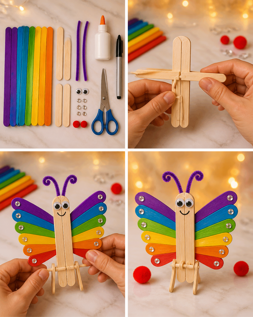 A popsicle stick mechanism brings this butterfly to life with gentle moving wings for a playful handmade project. 7 A popsicle stick mechanism brings this butterfly to life with gentle moving wings for a playful handmade project.