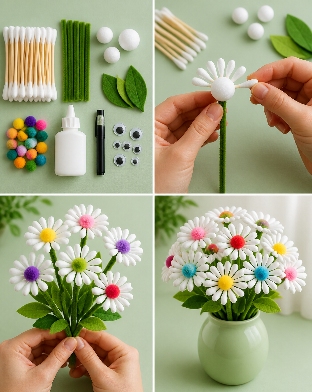 Cotton swabs turn into a lovely bouquet of handmade flowers that makes a bright decoration for any season. 7 Cotton swabs turn into a lovely bouquet of handmade flowers that makes a bright decoration for any season.
