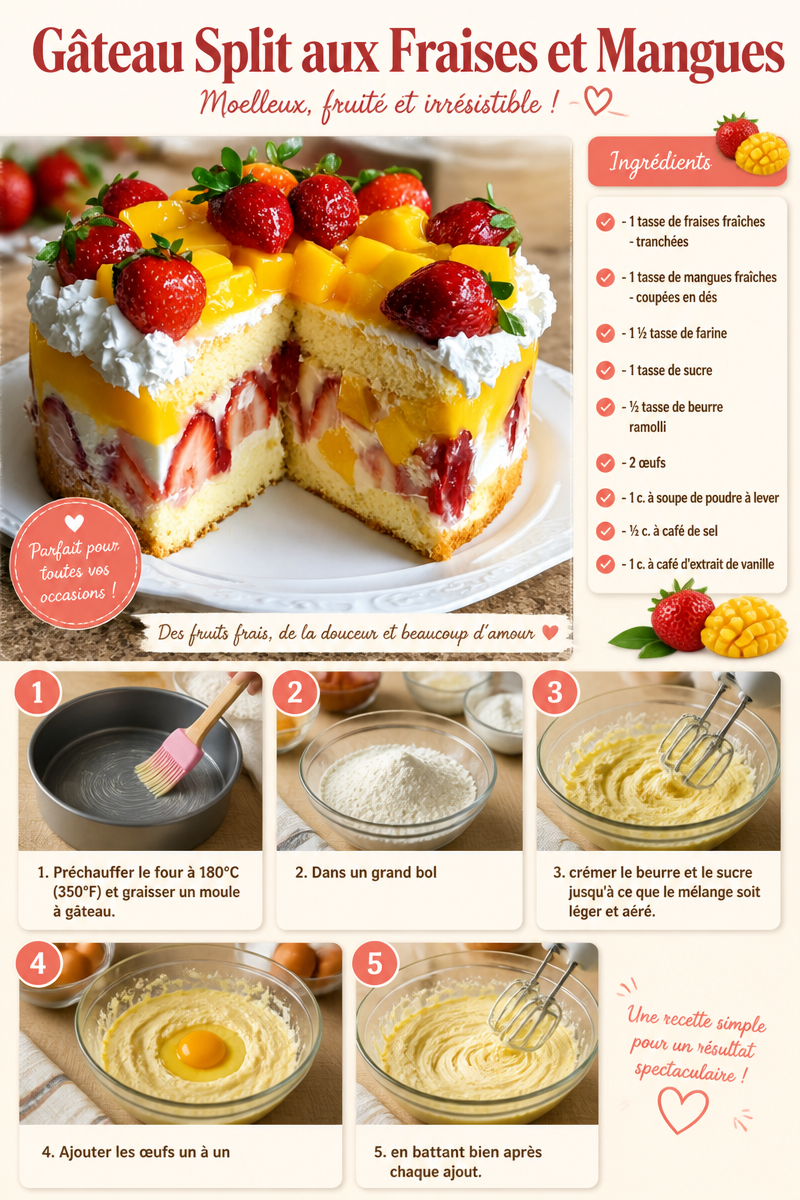 Gâteau Split aux Fraises et Mangues