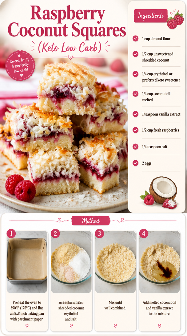 Raspberry Coconut Squares (Keto Low Carb)