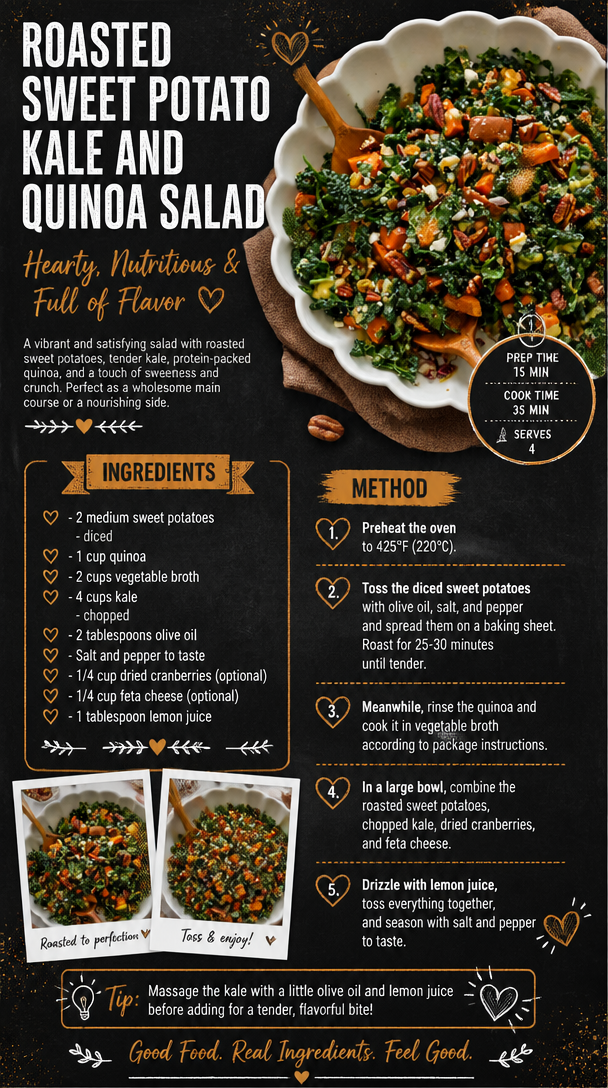 Roasted Sweet Potato Kale and Quinoa Salad