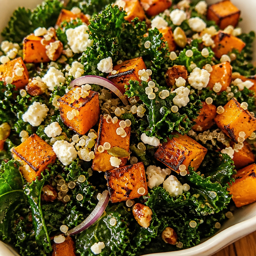 Roasted Sweet Potato Kale and Quinoa Salad