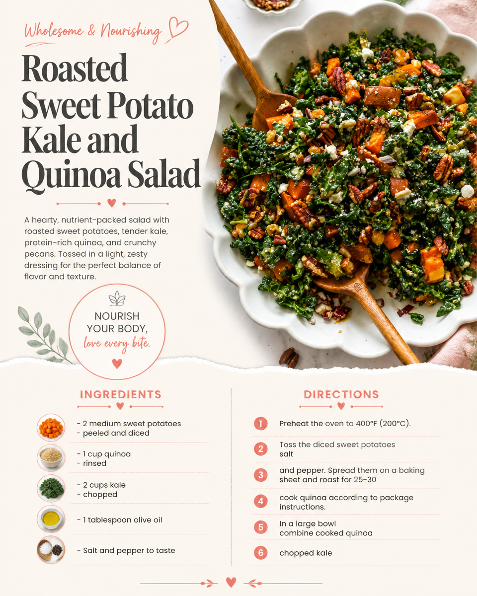 Roasted Sweet Potato Kale and Quinoa Salad