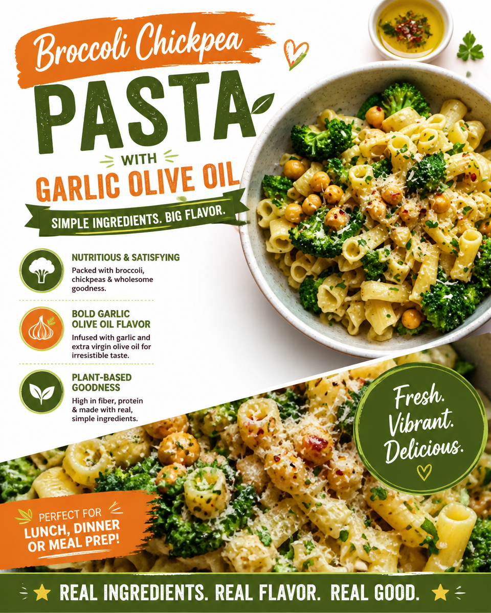 Broccoli Chickpea Pasta with Garlic Olive Oil
