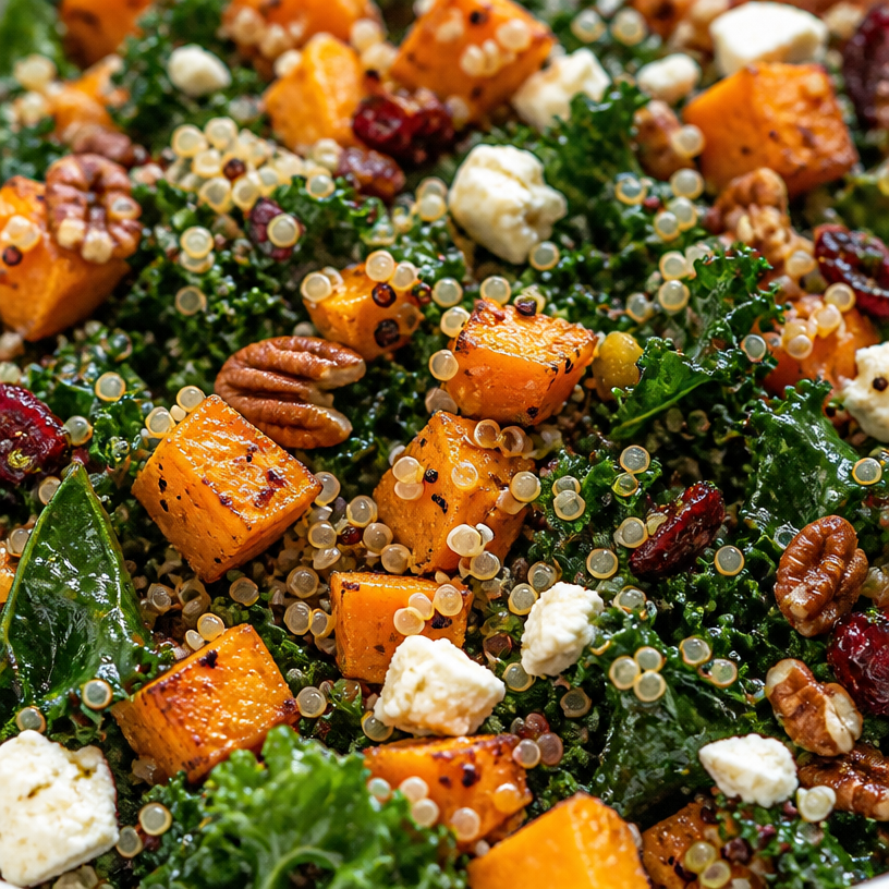 Roasted Sweet Potato Kale and Quinoa Salad