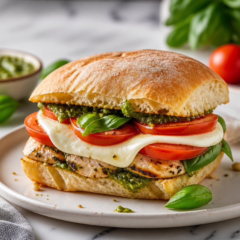 Min Caprese Chicken Sandwich with Basil & Mozzarella