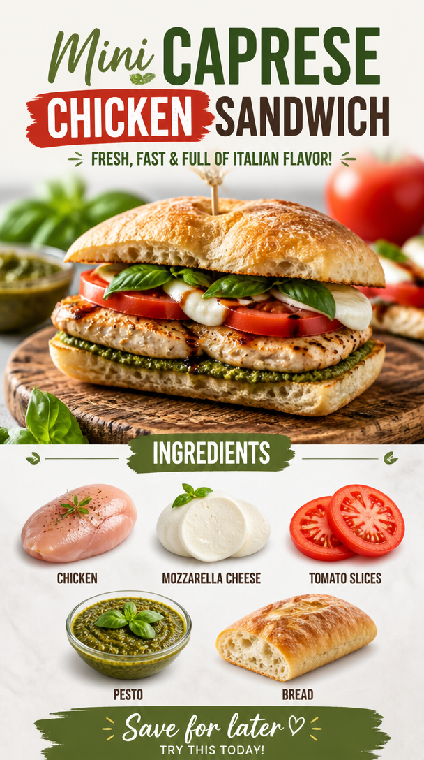 Min Caprese Chicken Sandwich with Basil & Mozzarella
