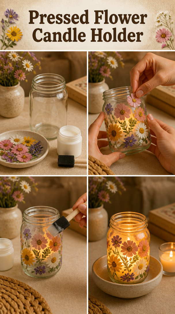 Pressed Flower Candle Holder