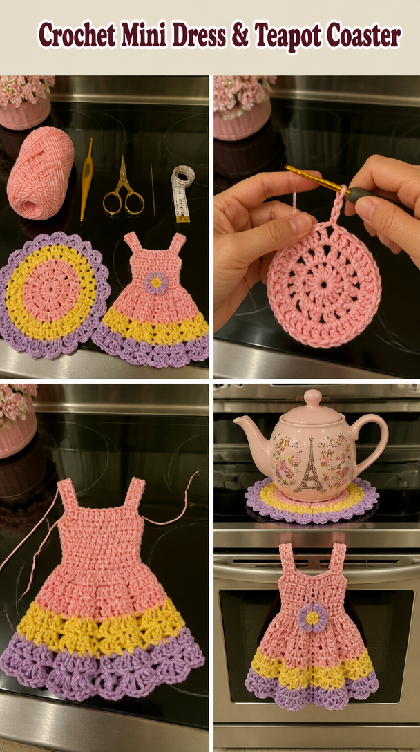 Crochet Mini Dress & Teapot Coaster