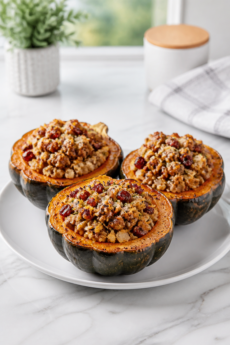 Sausage Stuffed Acorn Squash Boat