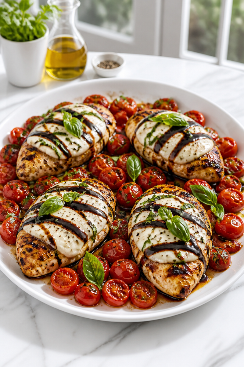 Balsamic Glazed Chicken Caprese Skillet
