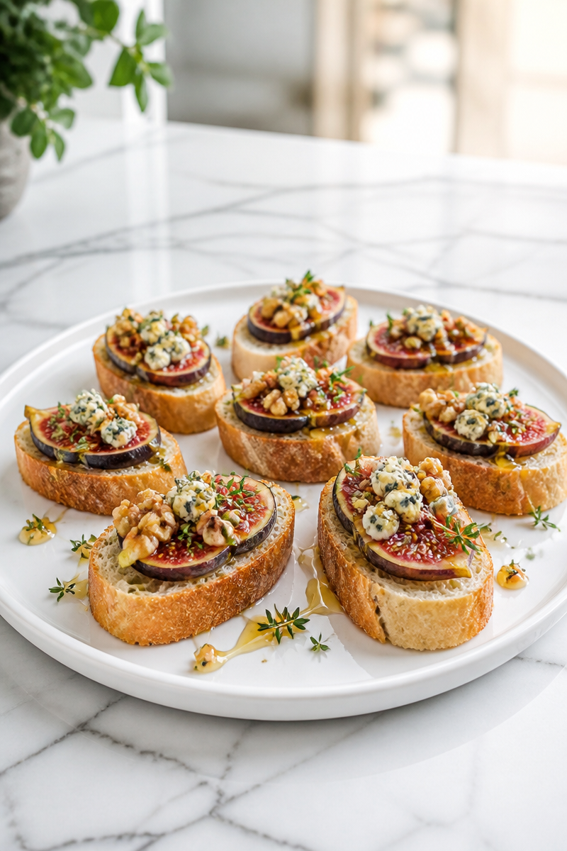 Fig Walnut Blue Cheese Crostini Bite