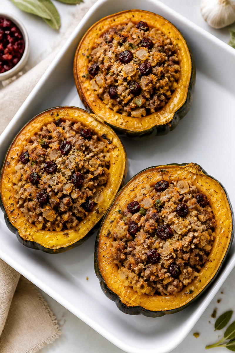 Sausage Stuffed Acorn Squash Boat