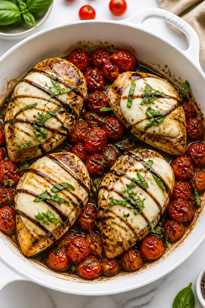 Balsamic Glazed Chicken Caprese Skillet