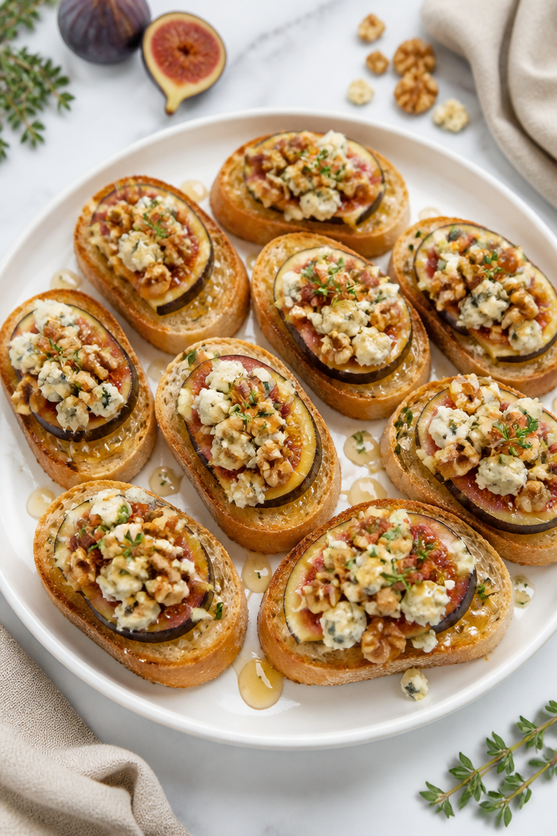 Fig Walnut Blue Cheese Crostini Bite