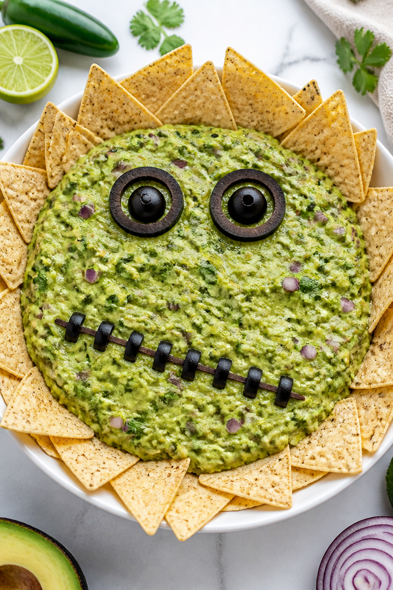 Spooky Frankenstein Guacamole Green Dip