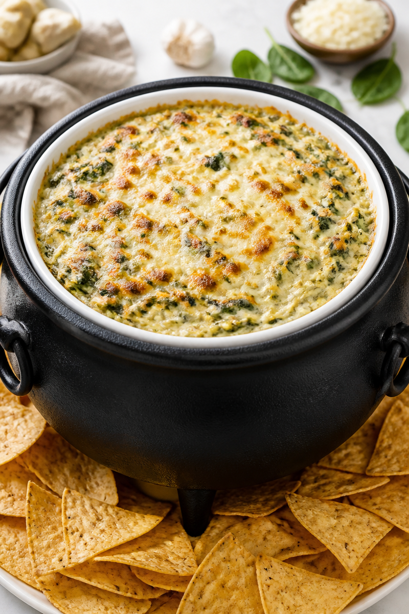 Cauldron Spinach Artichoke Dip Bubbling