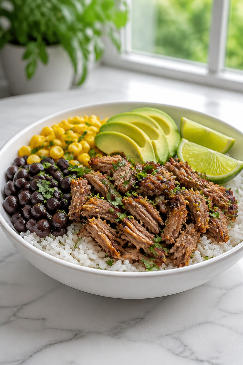 Slow Cooker Pork Carnitas Taco Bowl