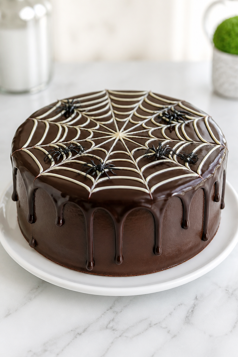 Spiderweb Chocolate Drip Cake Halloween