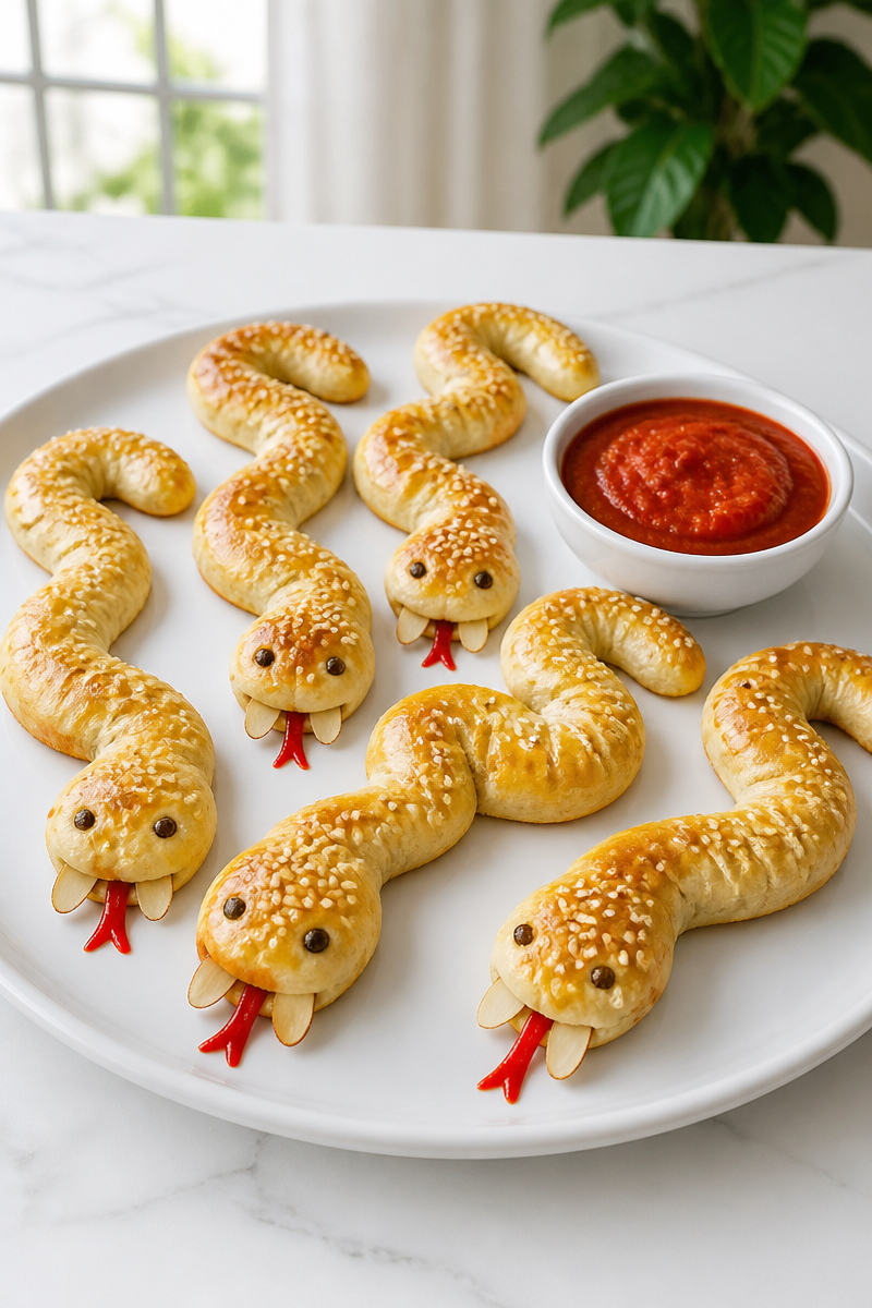 Spooky Breadstick Snake Halloween Appetizer