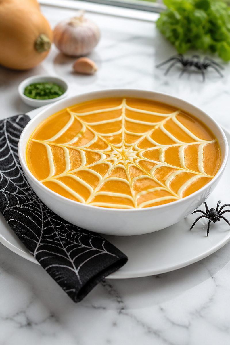 Butternut Squash Spiderweb Soup Bowl
