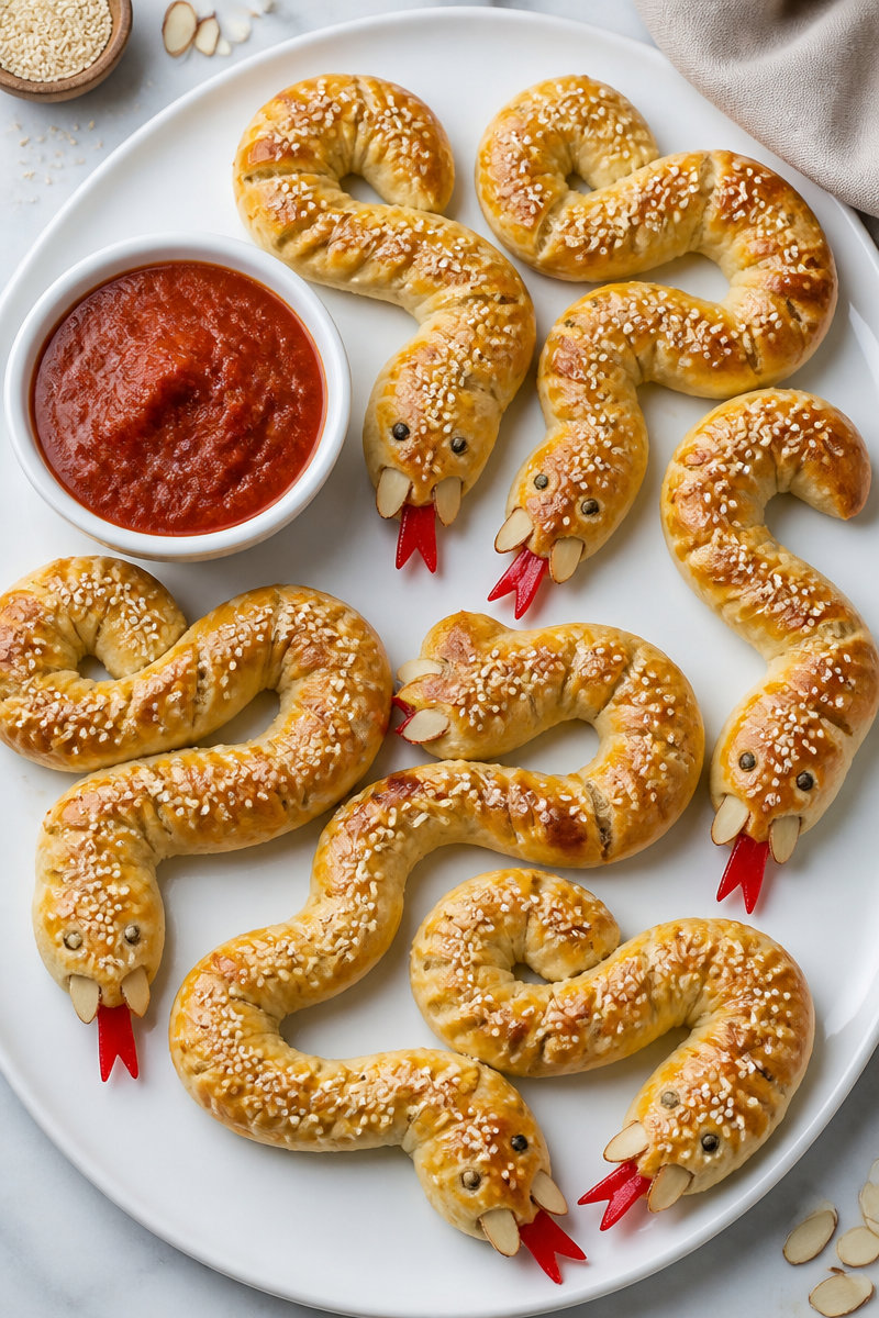 Spooky Breadstick Snake Halloween Appetizer