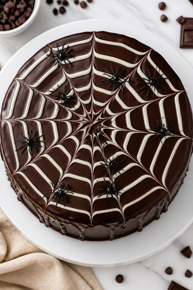 Spiderweb Chocolate Drip Cake Halloween