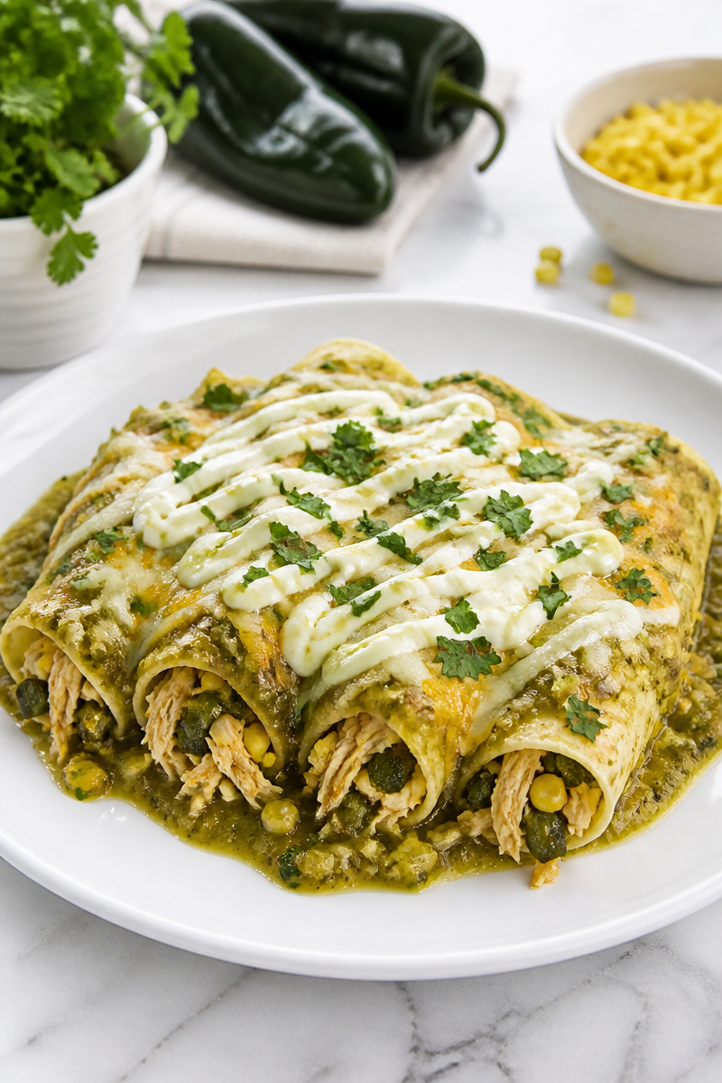Roasted Poblano Corn Chicken Enchilada 5 Roasted Poblano Corn Chicken Enchilada