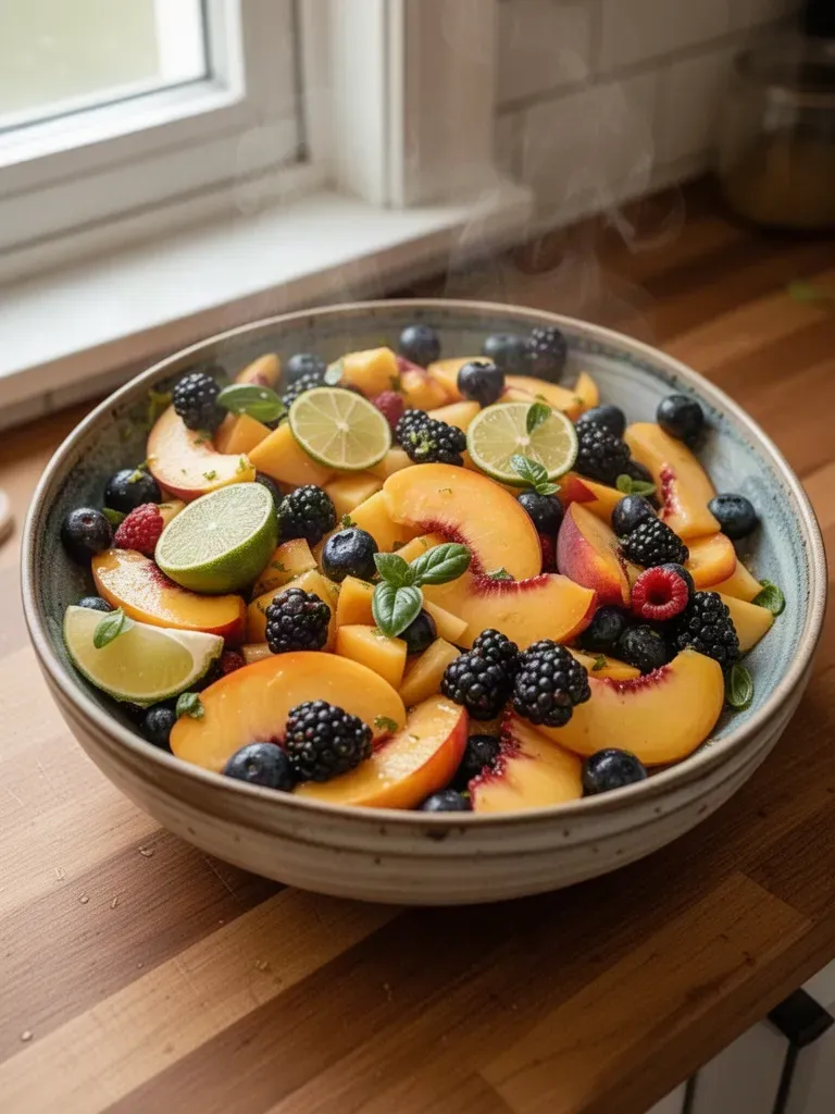 Peach Fruit Salad with Honey Lime Dressing
