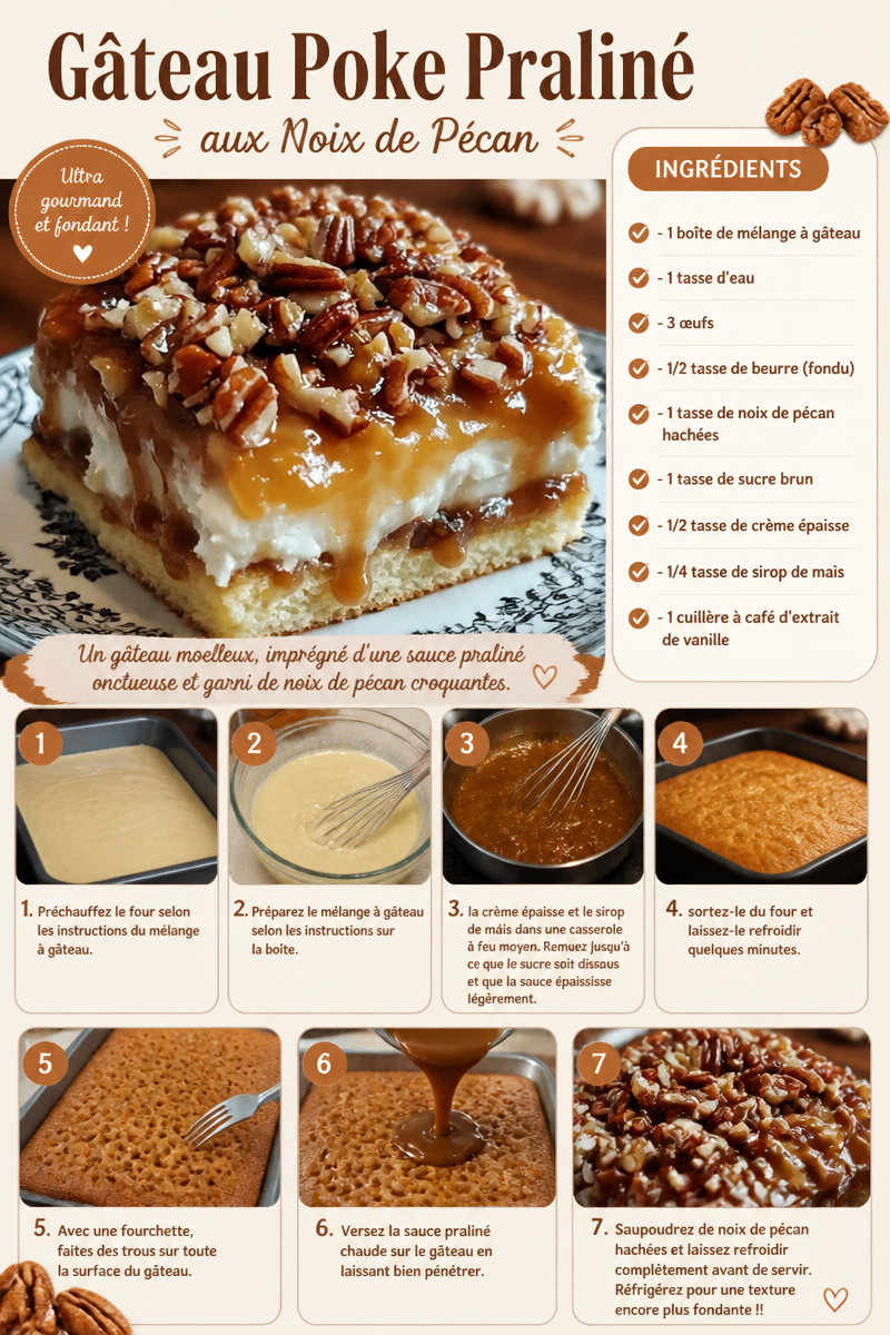 Gâteau Poke Praliné aux Noix de Pécan