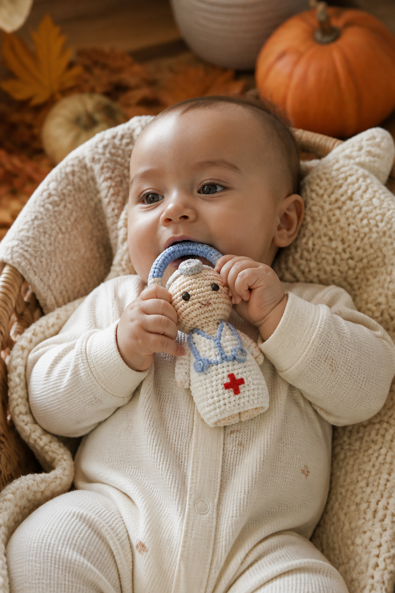 Crochet Baby Doctor Rattle Toy