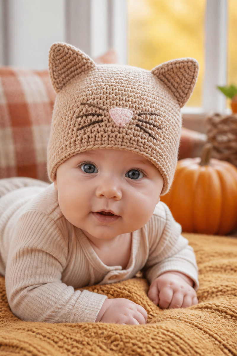 Crochet Baby Kitten Ear Hat