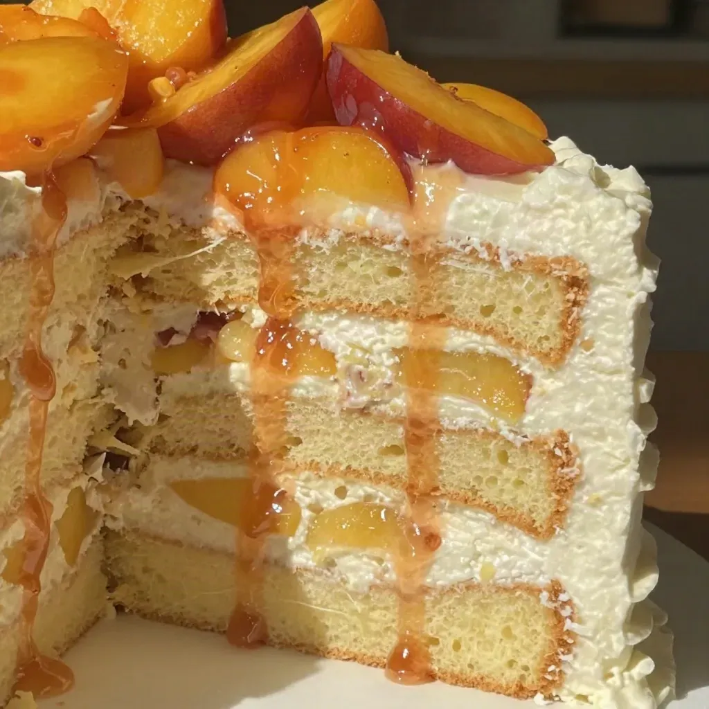 Peaches and Cream Chantilly Cake Recipe: Easy Homemade Dessert 3 Peaches and Cream Chantilly Cake