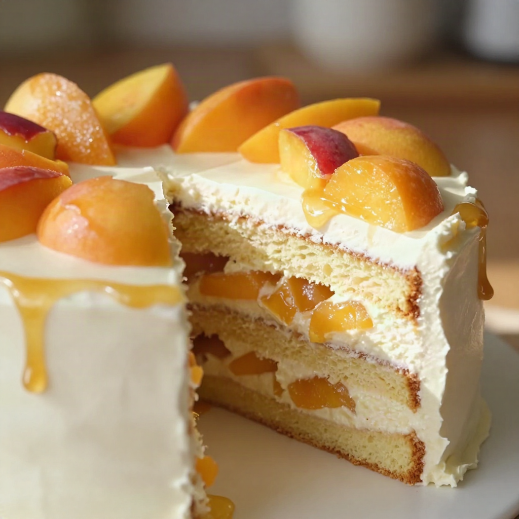 Peaches and Cream Chantilly Cake Recipe: Easy Homemade Dessert 1 Peaches and Cream Chantilly Cake